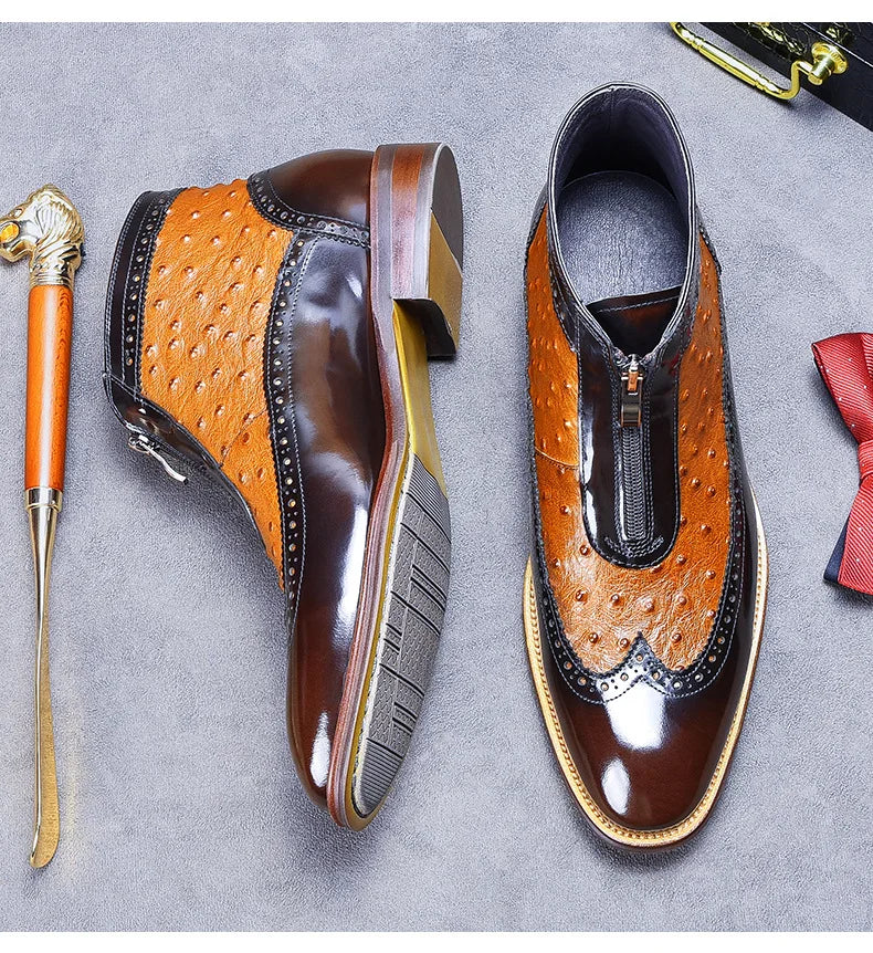 Front Zipper Genuine Leather Ankle Boots