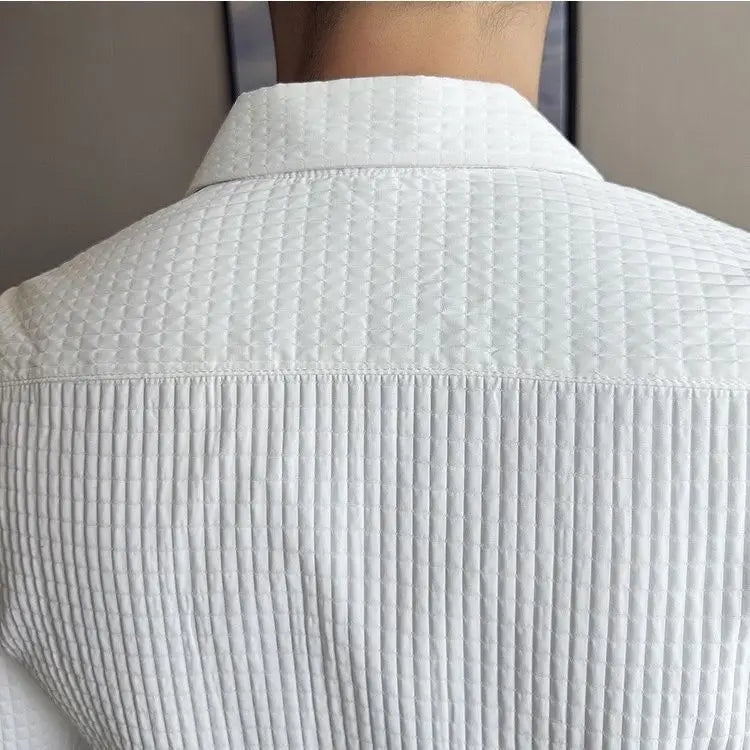 Waffle Texture Long Sleeve Men's Shirt
