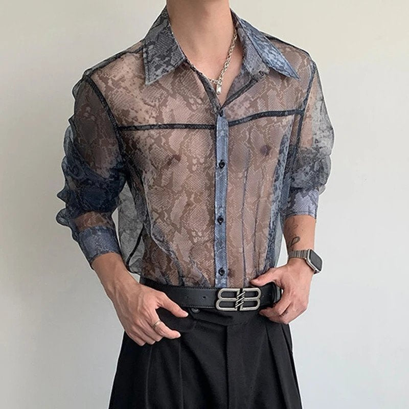 See-Through Snakeskin Single Breasted Shirt