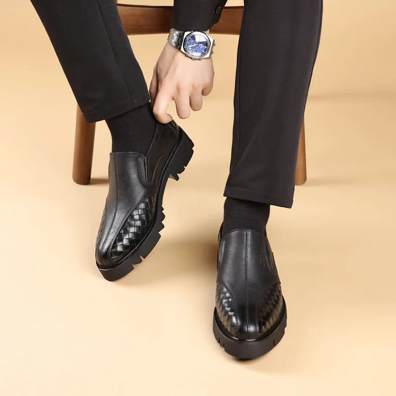 Black Solid Woven Slip-On Loafers