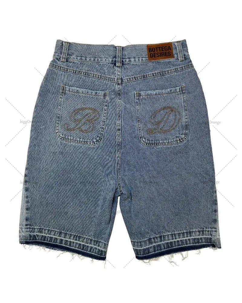 Letter Embroidery Washed Denim Shorts