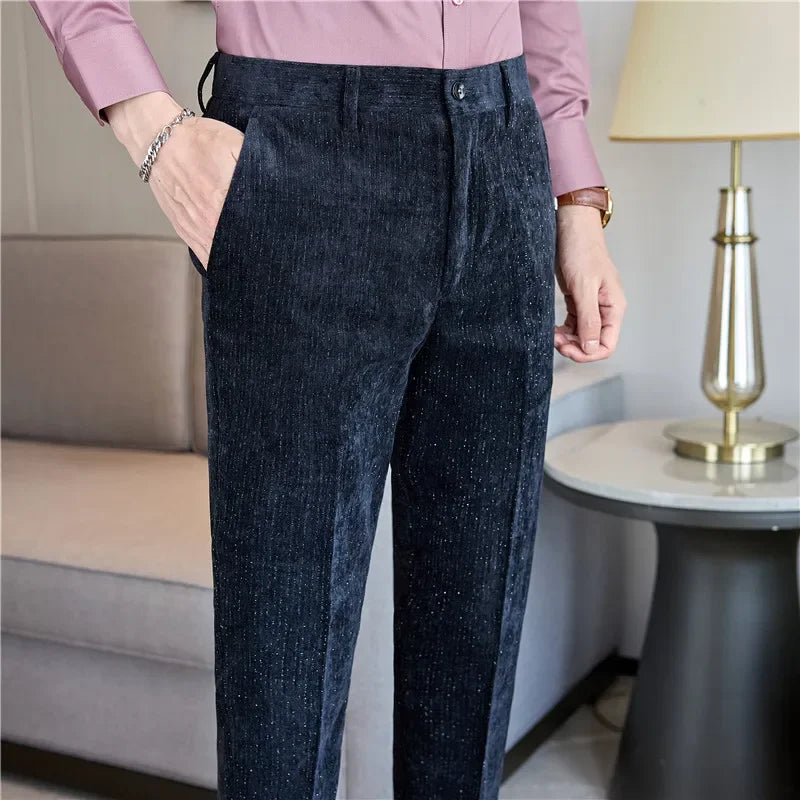 Velvet Solid Slim Fit Trousers