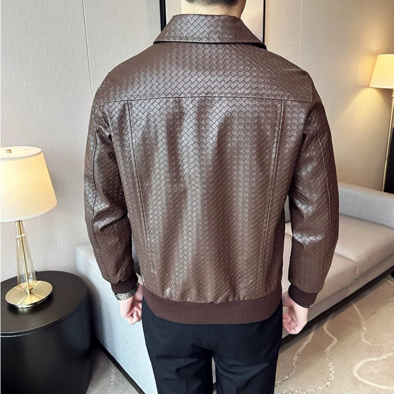 Woven PU Leather Casual Jacket