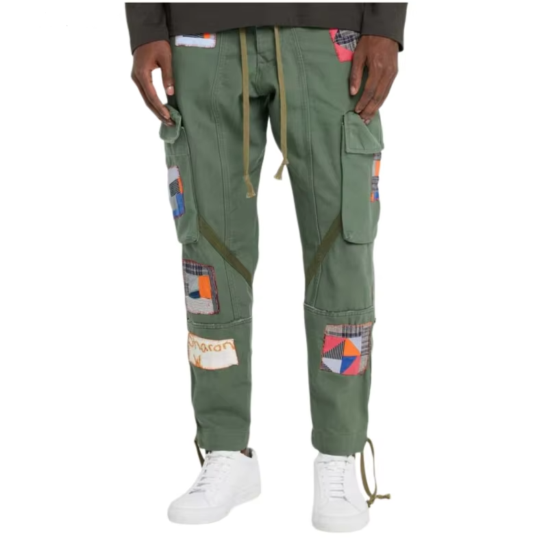 Solid Patches Embroidery Cargo Pants