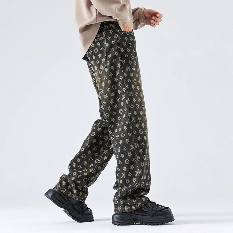Full Printed Jacquard Straight Jeans