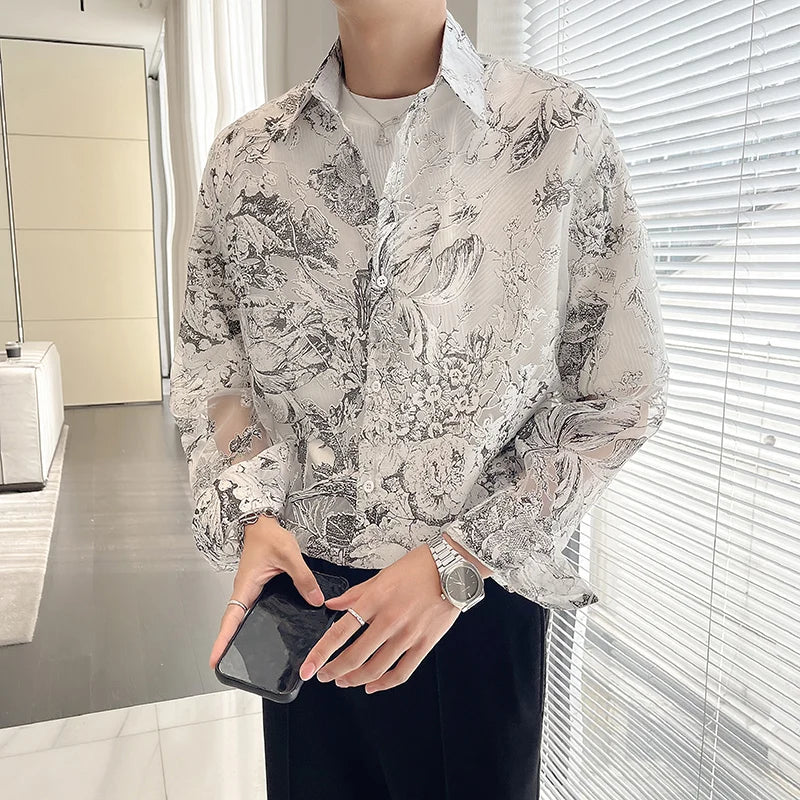 Flowers See-Through Long Sleeve Shirt