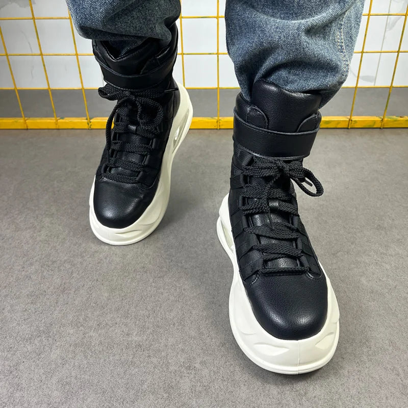 Solid Black Street Fashion Chunky Boots