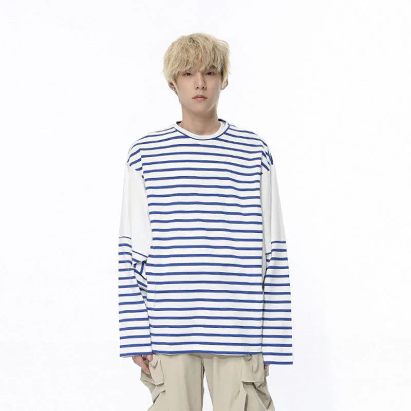 Loose Contrast Color Stripe T-Shirt