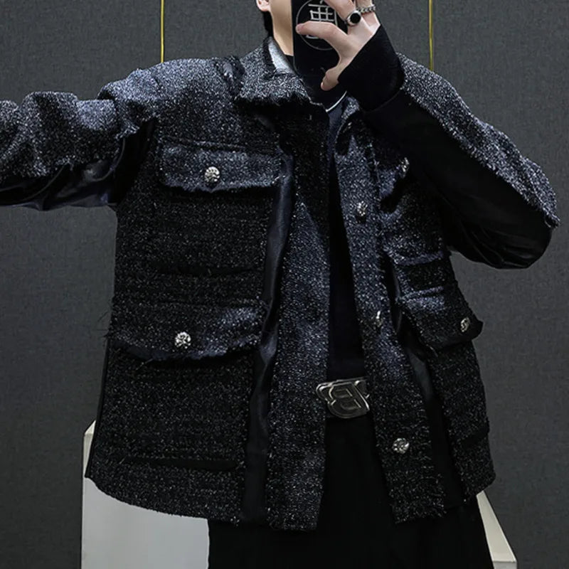 Vintage Black Splicing Tweed Jacket