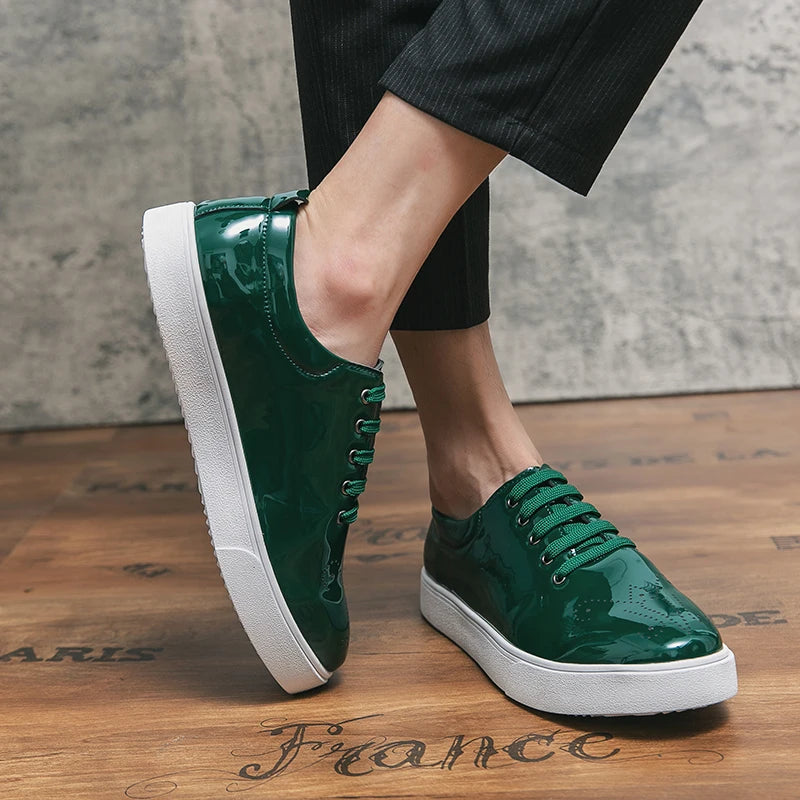 Green Shiny Color Leather Sneakers