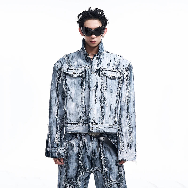 Raw Edge Single Breasted Denim Pants Set