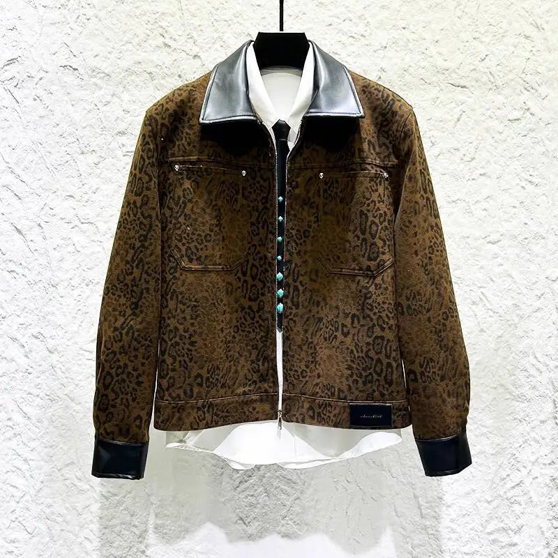 Leopard Print Turn-Down Collar Jacket
