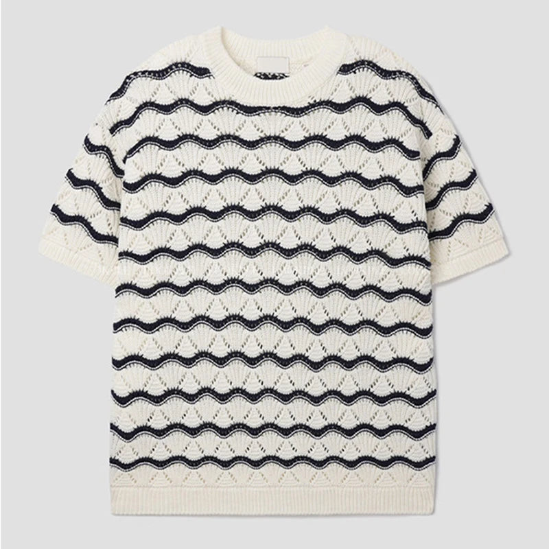 Knitted O-Neck Short Sleeve Hollow T-Shirt