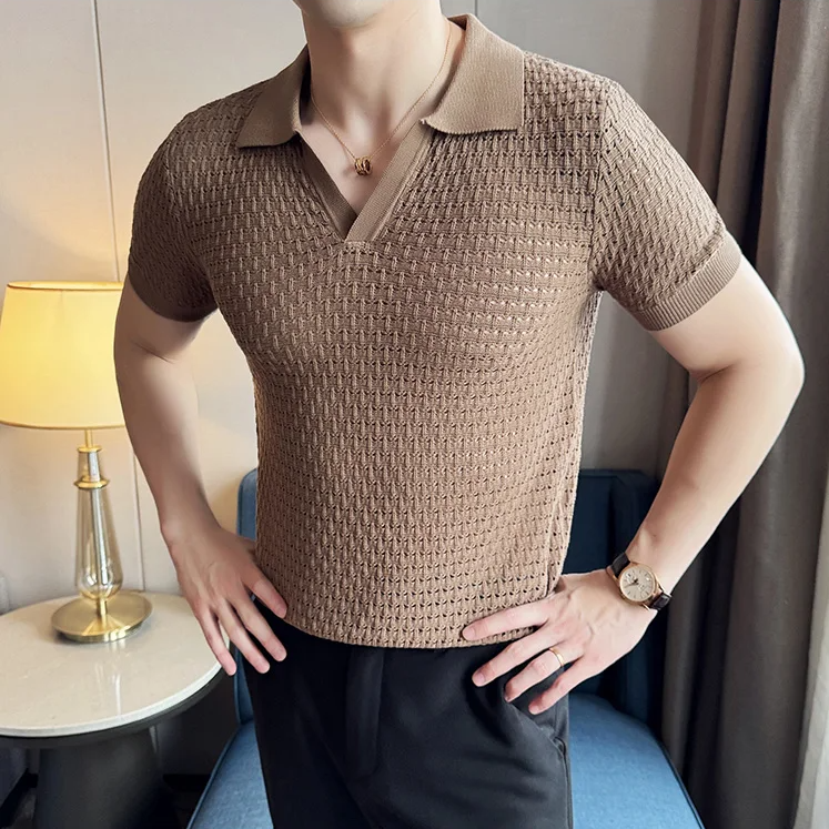 Hollow Knitted Smart Casual Polo Shirt