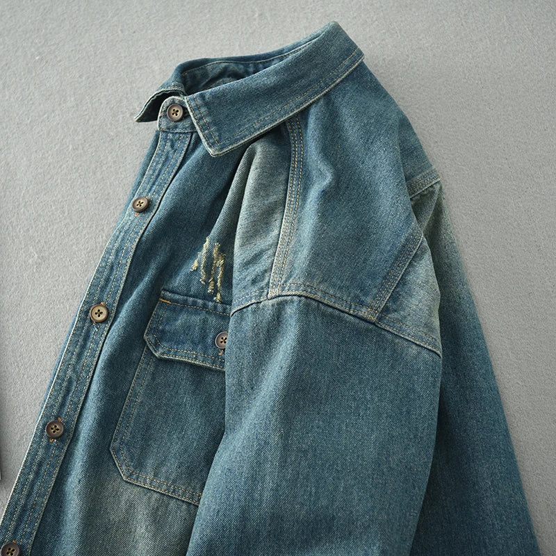 Retro Casual Solid Denim Shirt