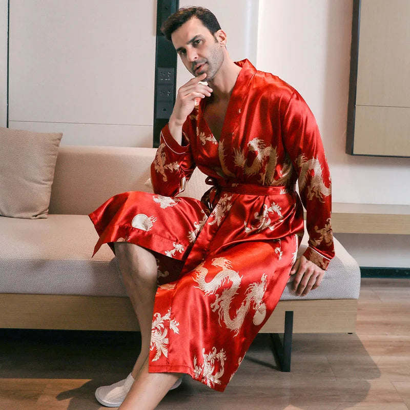 Dragon Pattern Satin Shiny Robe
