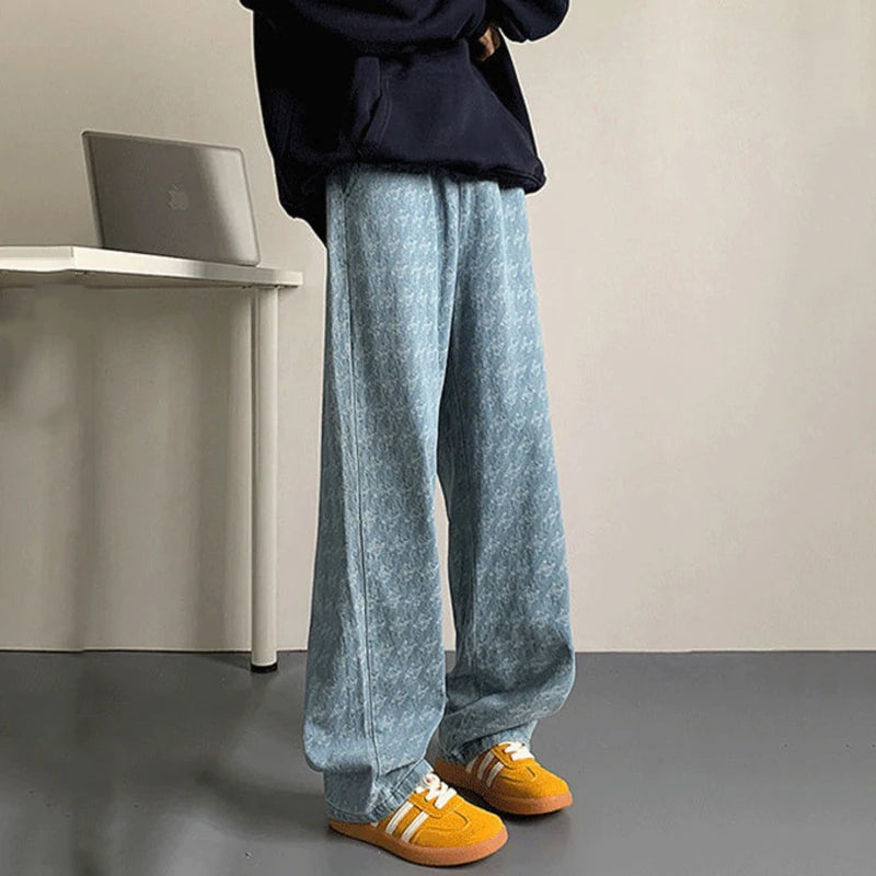 Geometric Printed Straight Loose Men's Jeans