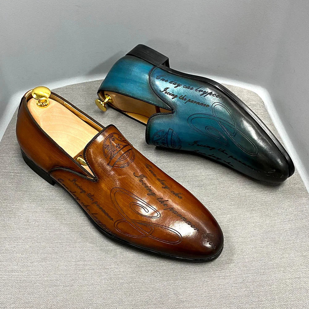 Hand-Painted Engraving Leather Loafers