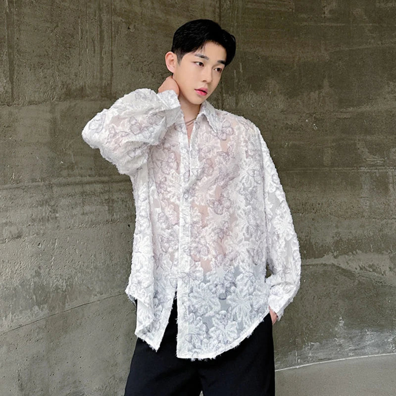 See Through Floral Embroidery Shirt
