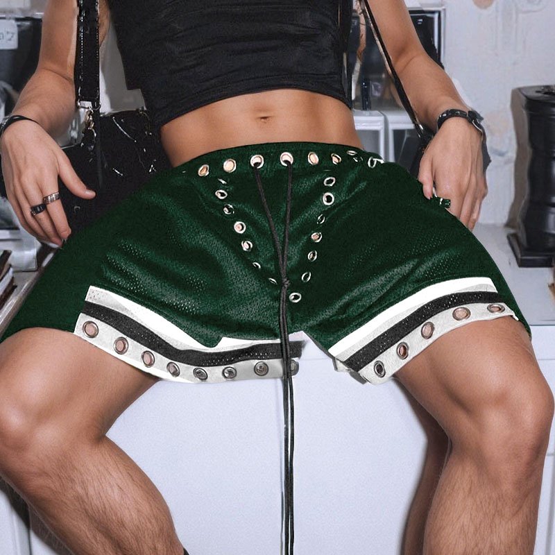 Hollow Button Polyester Loose Shorts