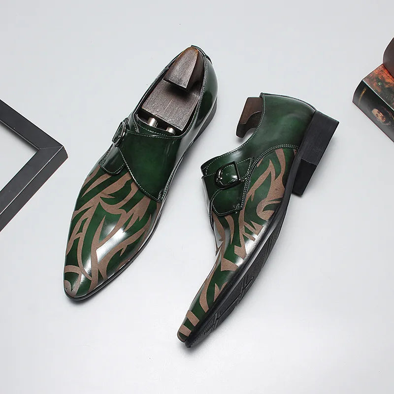 Shiny Geometric Leather Pointed Toe Shoes