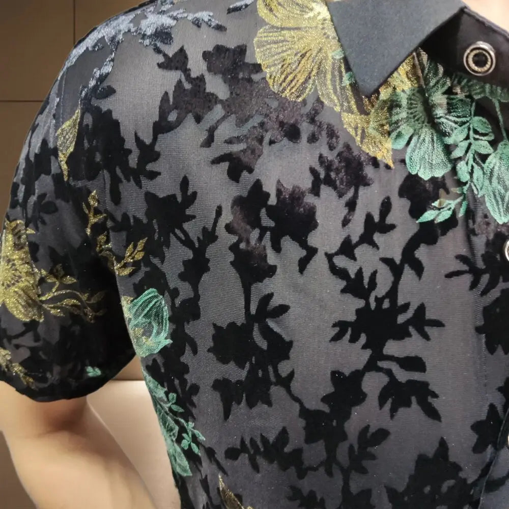 Embroidery Transparent Mesh Shirt