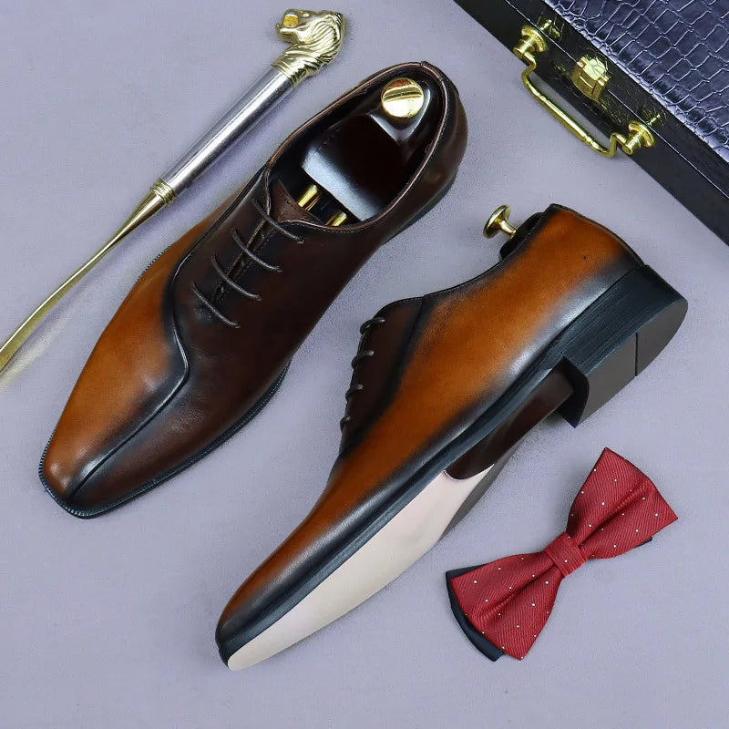 Half Mixed Color Leather Oxfords Shoes