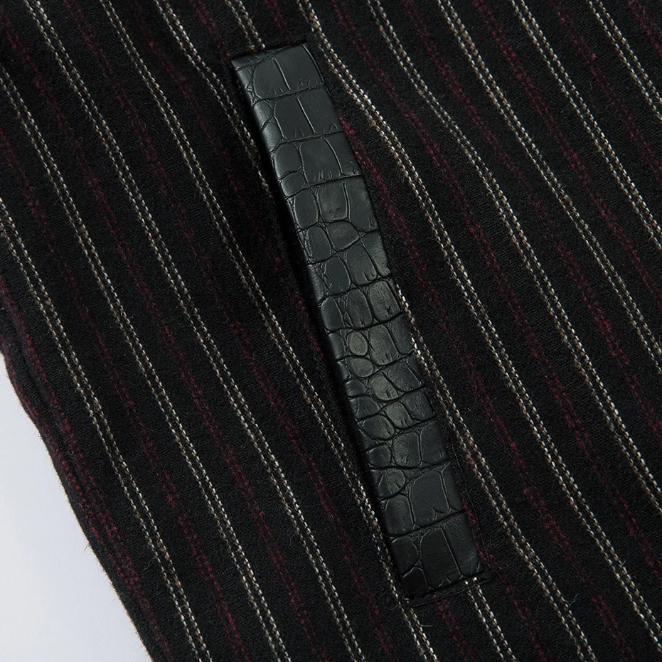 PU Leather Spliced Striped Jacket