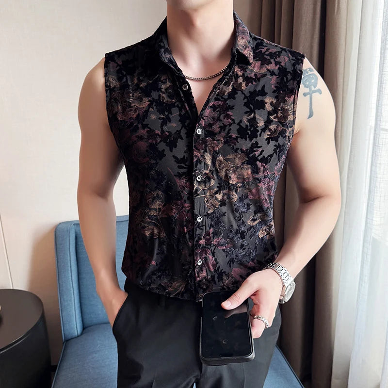 Floral Jacquard Mesh Sleeveless Shirt