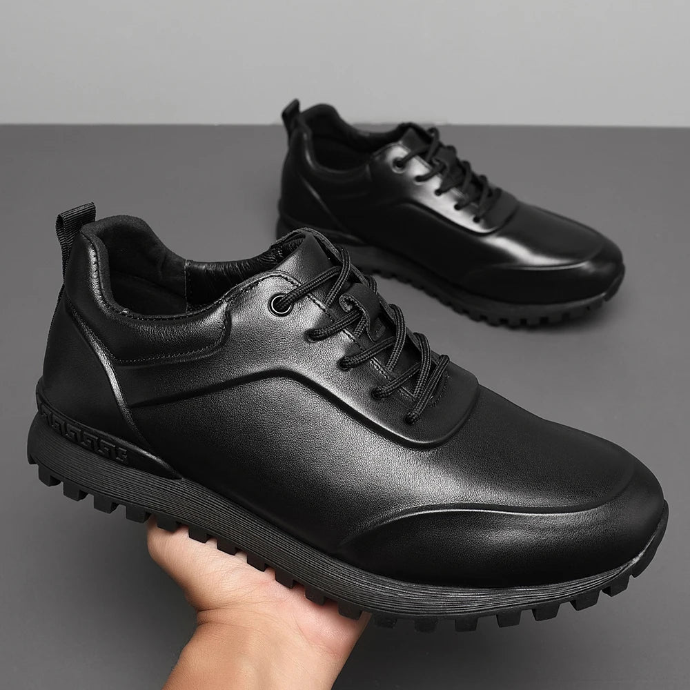 Black Solid Color Elegant Leather Sneakers