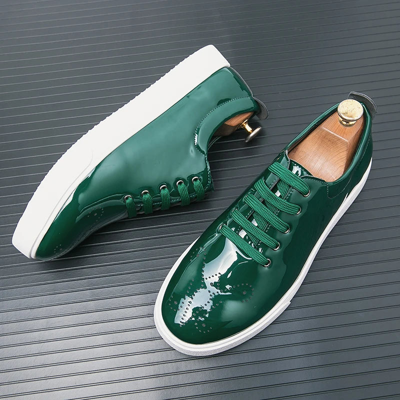 Green Shiny Color Leather Sneakers