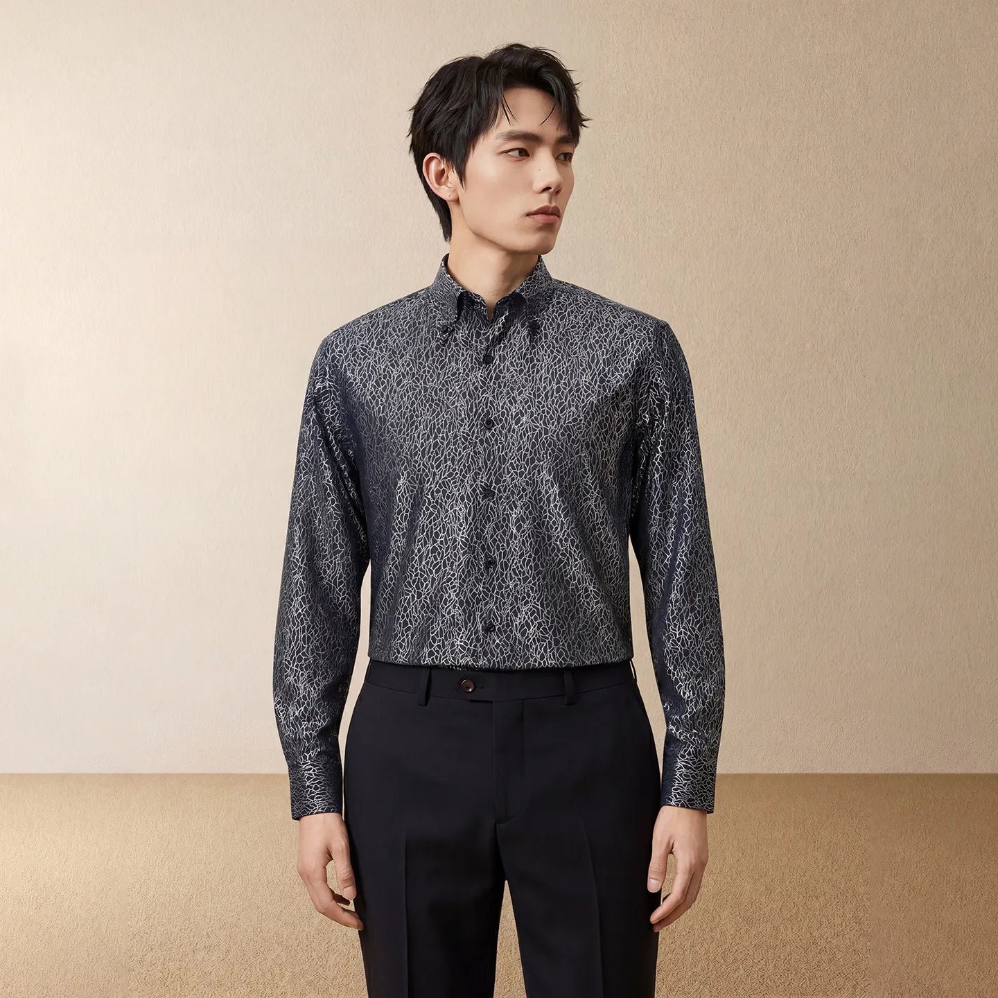 Black Geometric Long Sleeve Shirt