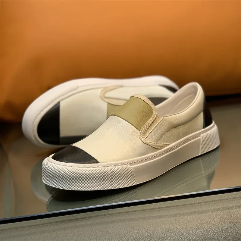 Patchwork Color Block Leather Loafers