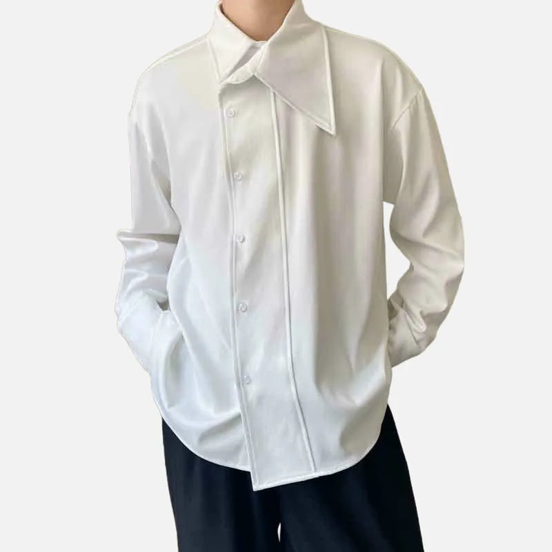 Asymmetric Collar Casual Solid Loose Shirt