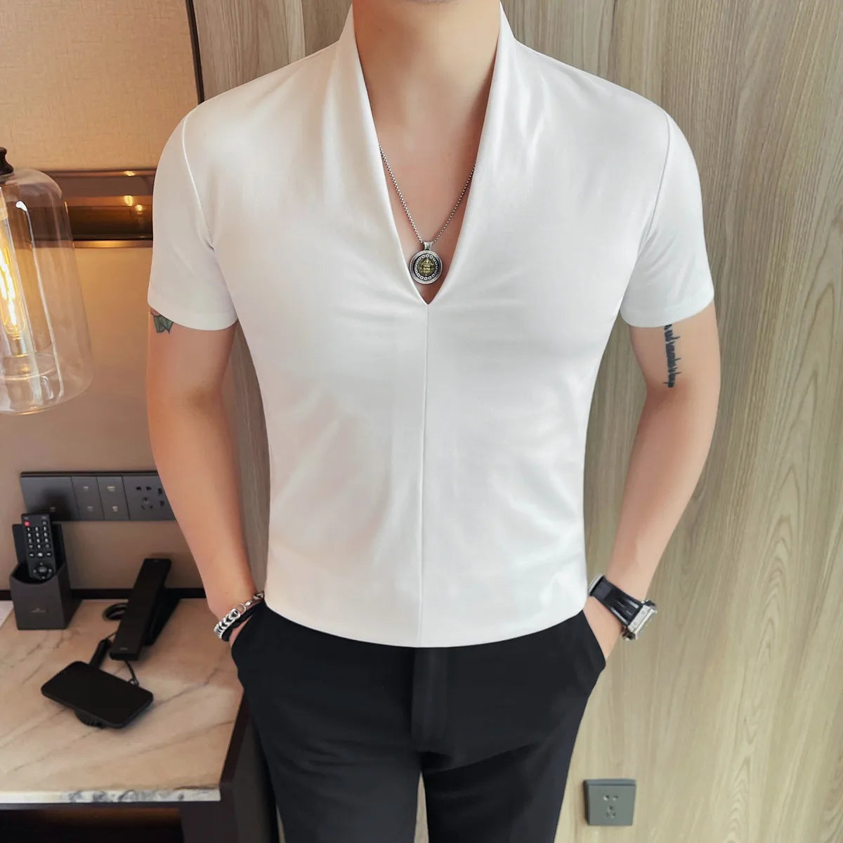 V-Neck Solid Short Sleeve T-Shirt