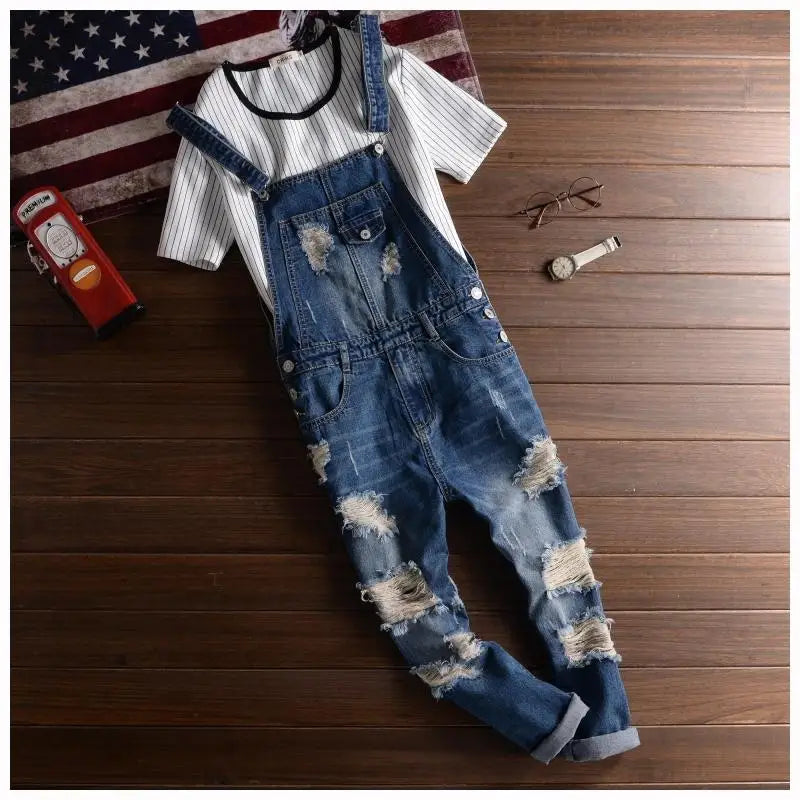 Denim Ripped Tattered Style Jumpsuit