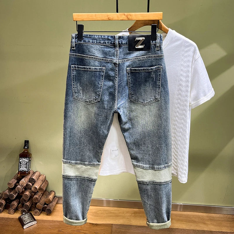 Splicing Patch Moto Biker Style Jeans