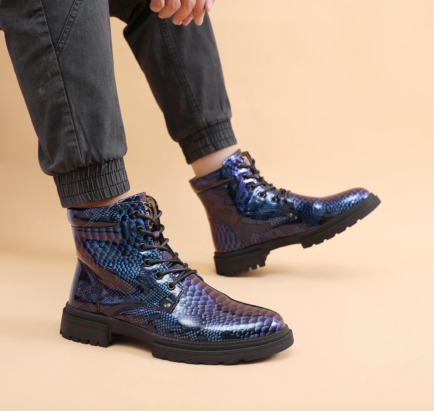 Luxury Blue Patent Leather Boots