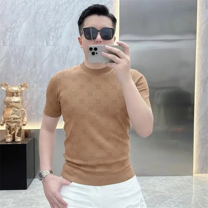 Jacquard Knitted Ice Silk Breathable T-Shirt