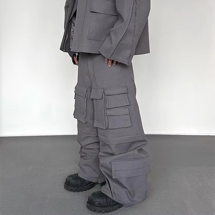Hip-Hop Wide Leg Solid Cargo Pants