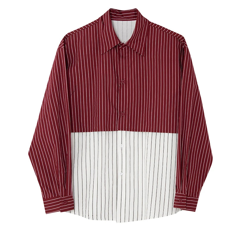 Striped Two-Tone Color Polyester Shirt