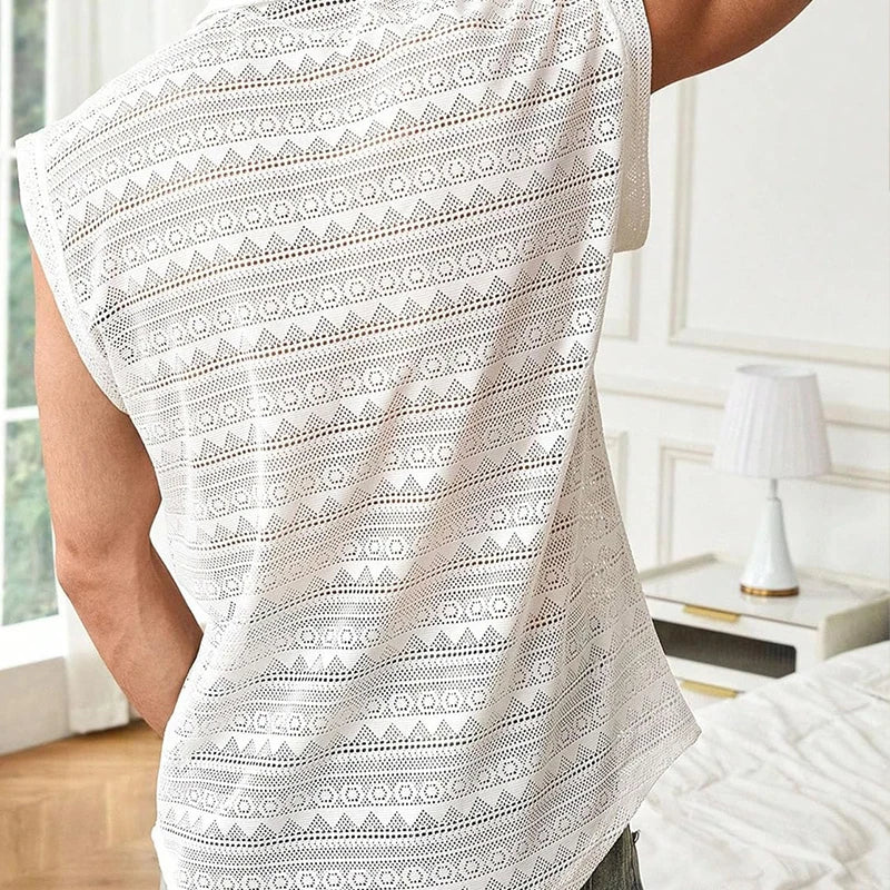 White Geometric Zipper Tank Top