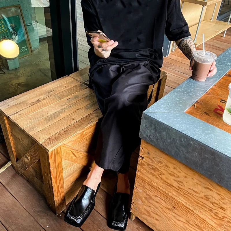 Black Soft Cowhide Square Toe Loafers