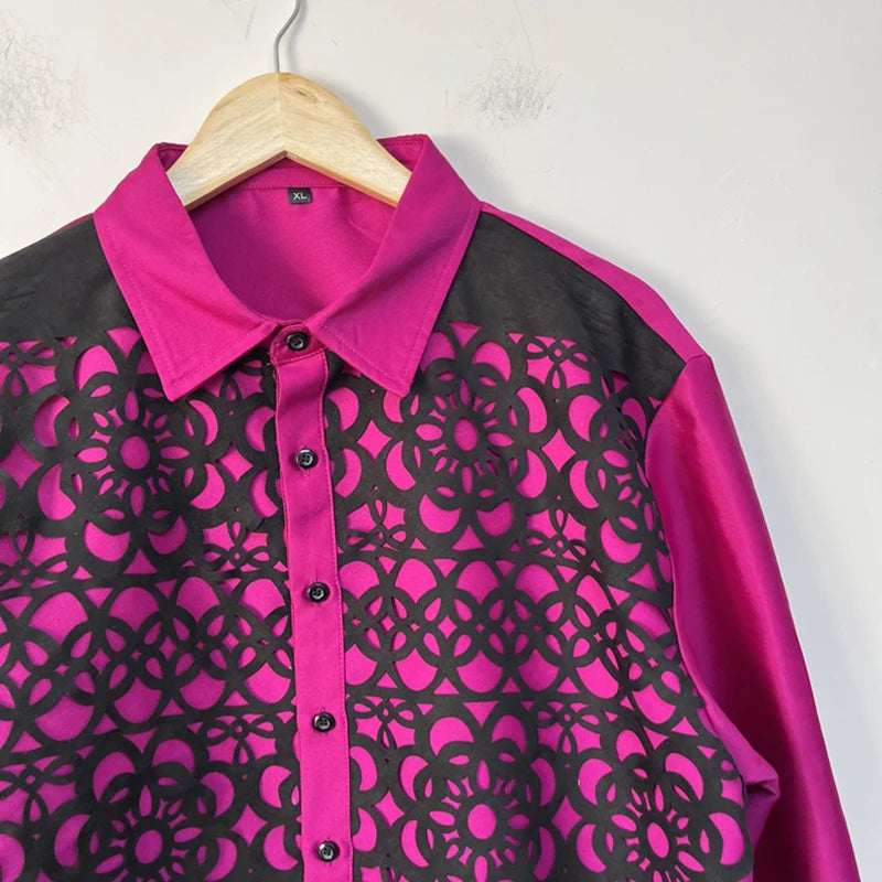 Pink Hollowed-Out Totem Patchwork Shirt