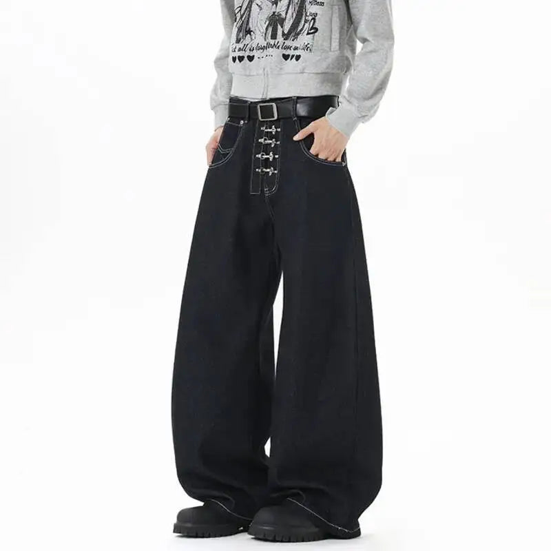 Color Metal Decor Wide Leg Jeans