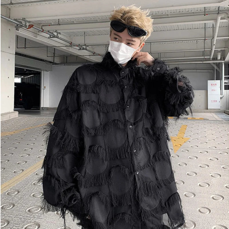 Black Fringe Loose Cotton Shirt