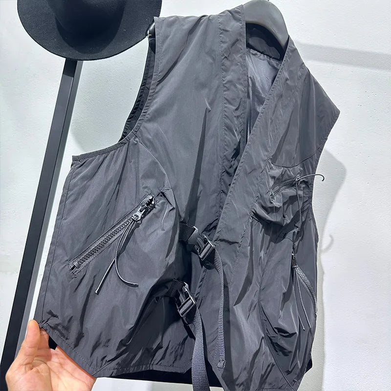 Black Outdoor Large Pockets V-neck Vest