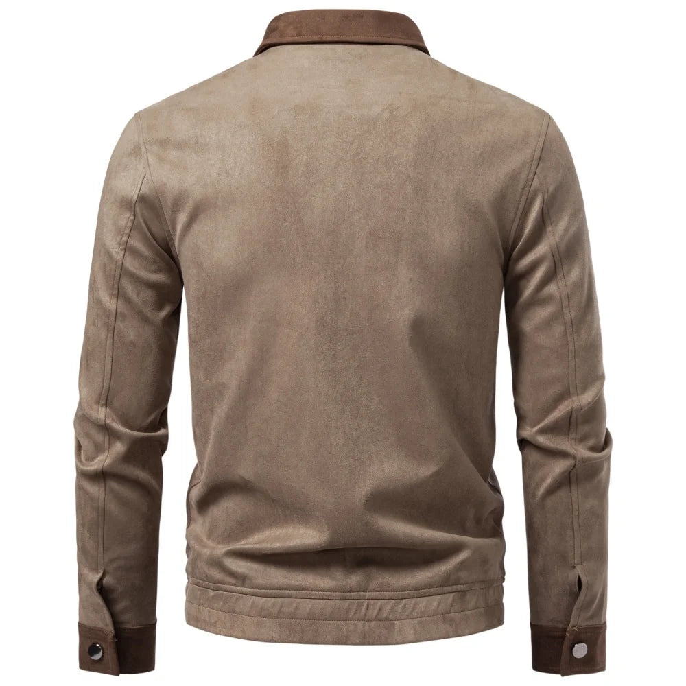 Faux Suede Zip-Up Lapel Jacket