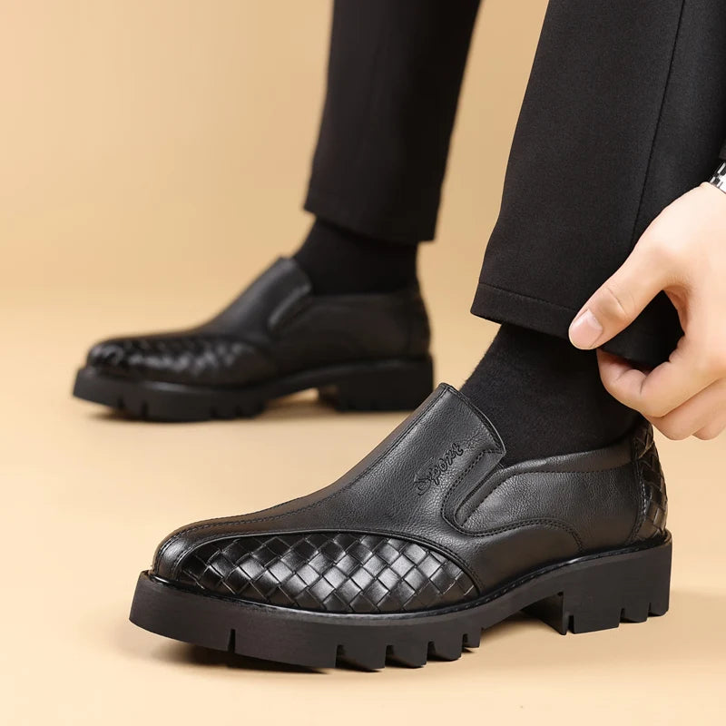 Black Solid Woven Slip-On Loafers