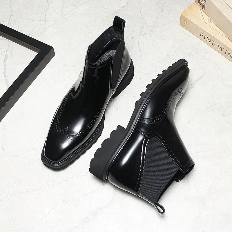 Wingtip Solid Leather Chelsea Boots